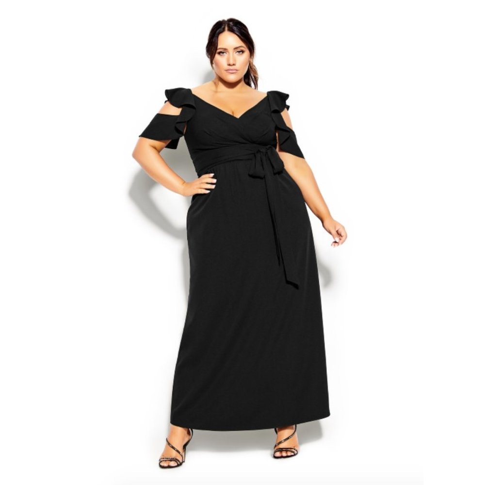 NWT City Chic Maxi Frill Treasure Black Dress size 22